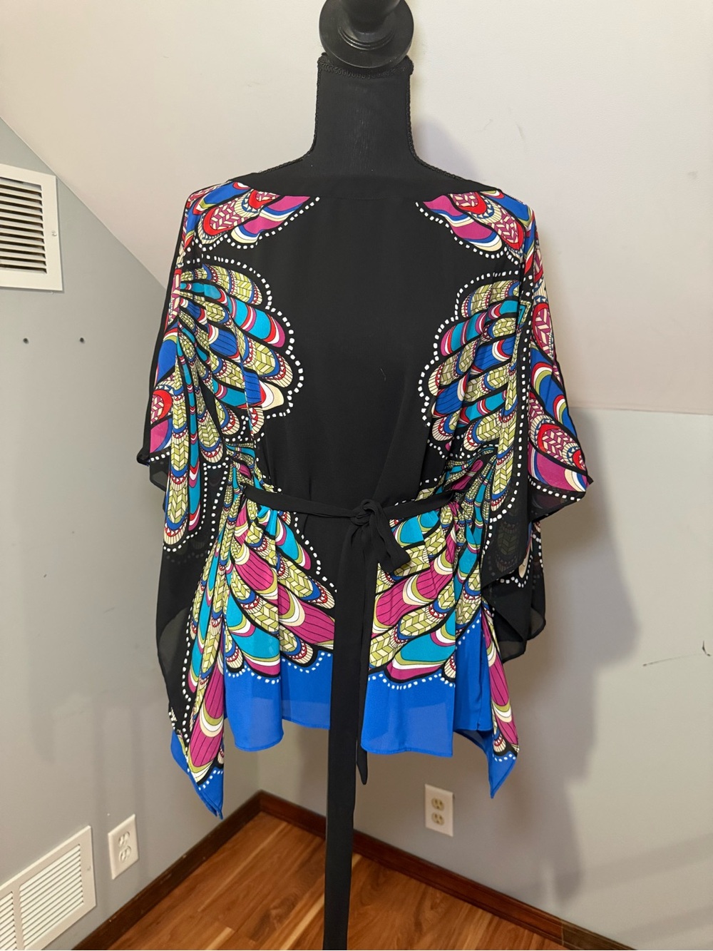 Nicole Miller Sheer Printed Tie-Waist Tunic